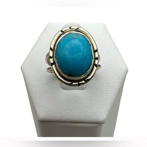 Tibetan Turquoise Ring in Solid Sterling Silver| Size: 5